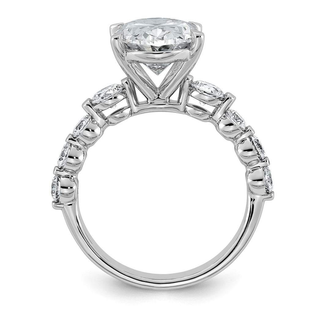 14K White Gold 5ct Certified Oval Ctr Lab Grown Diamond VS+ F+ w/ Round Sides Comp. Eng.