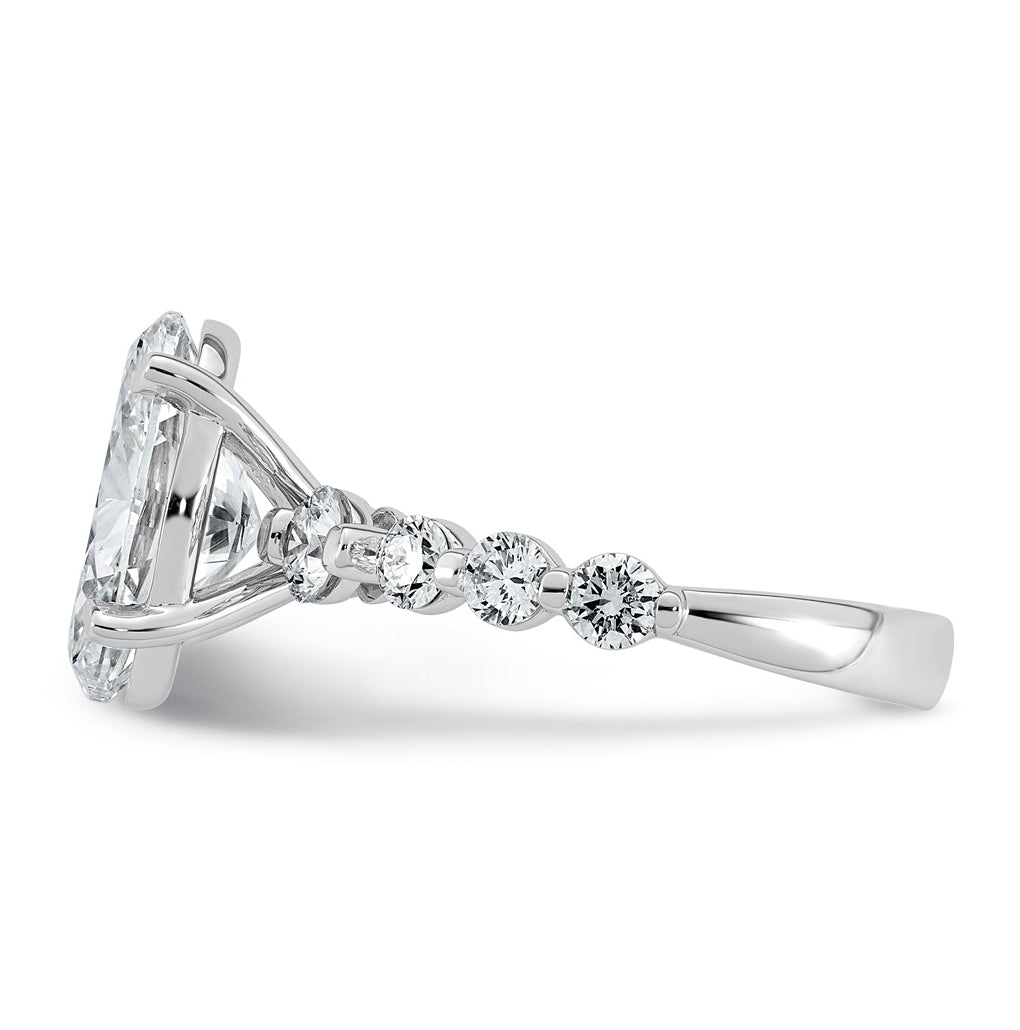 14K White Gold 5ct Certified Oval Ctr Lab Grown Diamond VS+ F+ w/ Round Sides Comp. Eng.