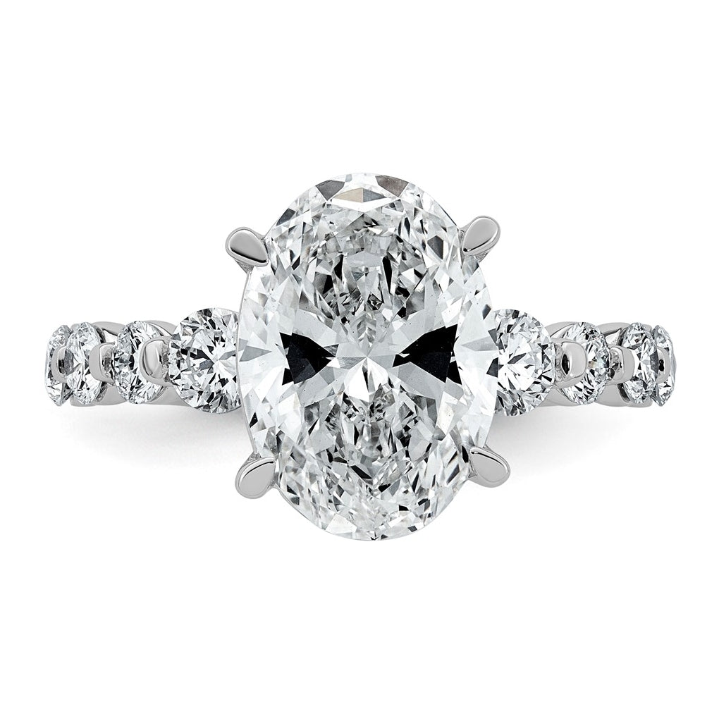 14K White Gold 5ct Certified Oval Ctr Lab Grown Diamond VS+ F+ w/ Round Sides Comp. Eng.