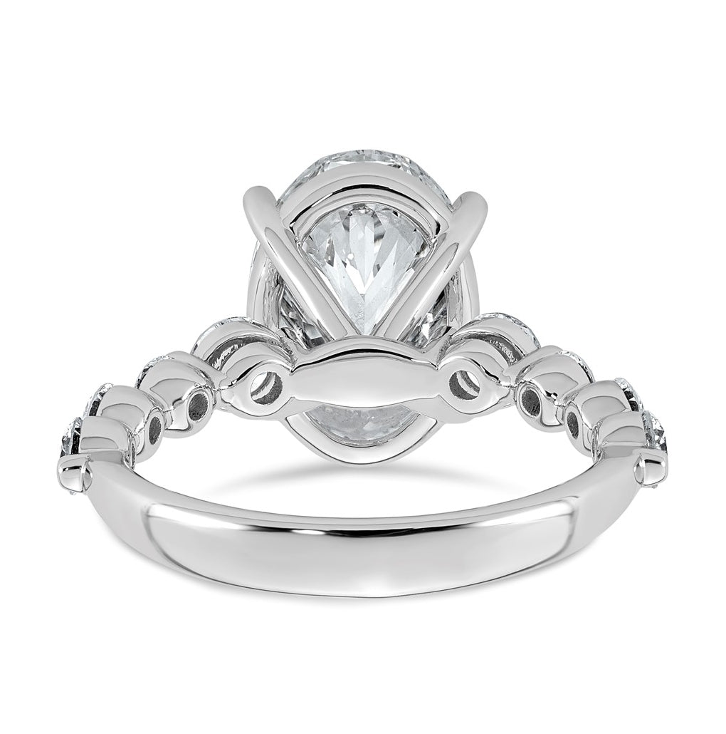 14K White Gold 5ct Certified Oval Ctr Lab Grown Diamond VS+ F+ w/ Round Sides Comp. Eng.