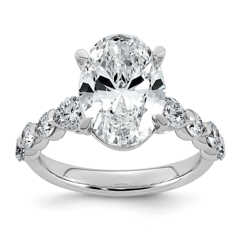 14K White Gold 5ct Certified Oval Ctr Lab Grown Diamond VS+ F+ w/ Round Sides Comp. Eng.