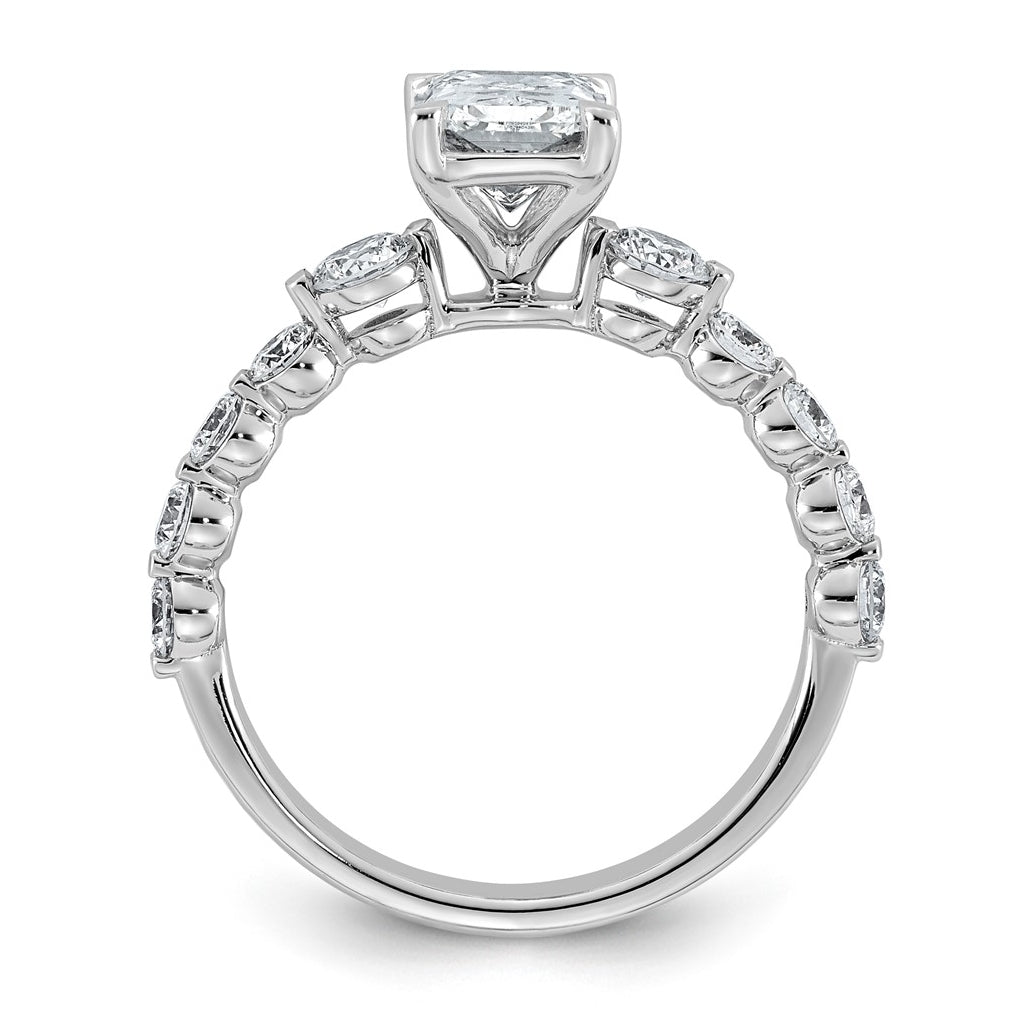 14K White Gold 2 1/3ct Cert. Radiant Ctr Lab Grown Diamond VS+ F+ w/ Round Sides Comp. En