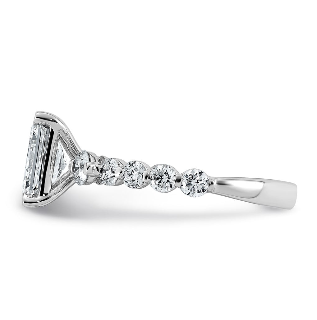 14K White Gold 2 1/3ct Cert. Radiant Ctr Lab Grown Diamond VS+ F+ w/ Round Sides Comp. En