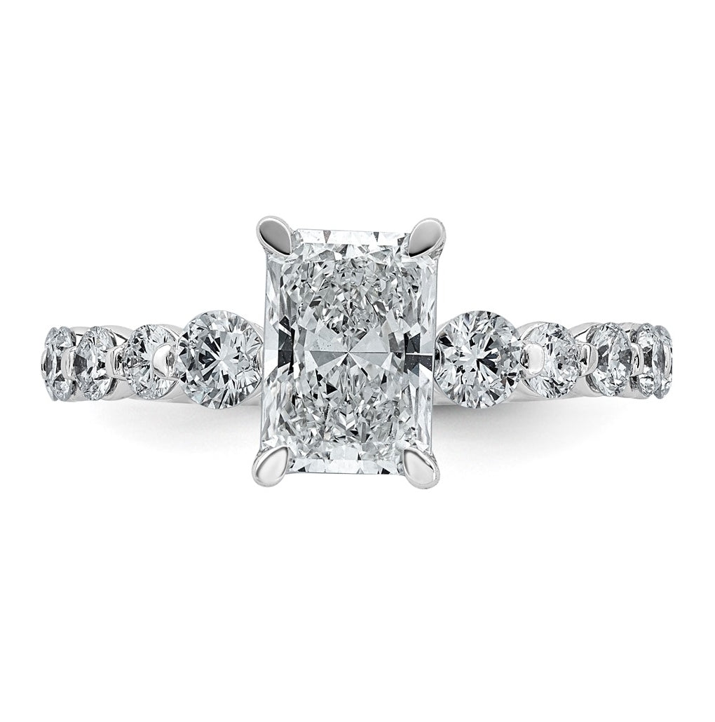 14K White Gold 2 1/3ct Cert. Radiant Ctr Lab Grown Diamond VS+ F+ w/ Round Sides Comp. En