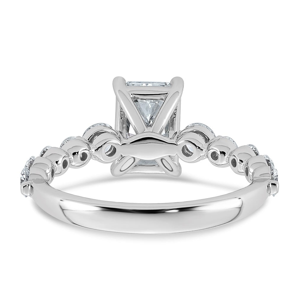 14K White Gold 2 1/3ct Cert. Radiant Ctr Lab Grown Diamond VS+ F+ w/ Round Sides Comp. En