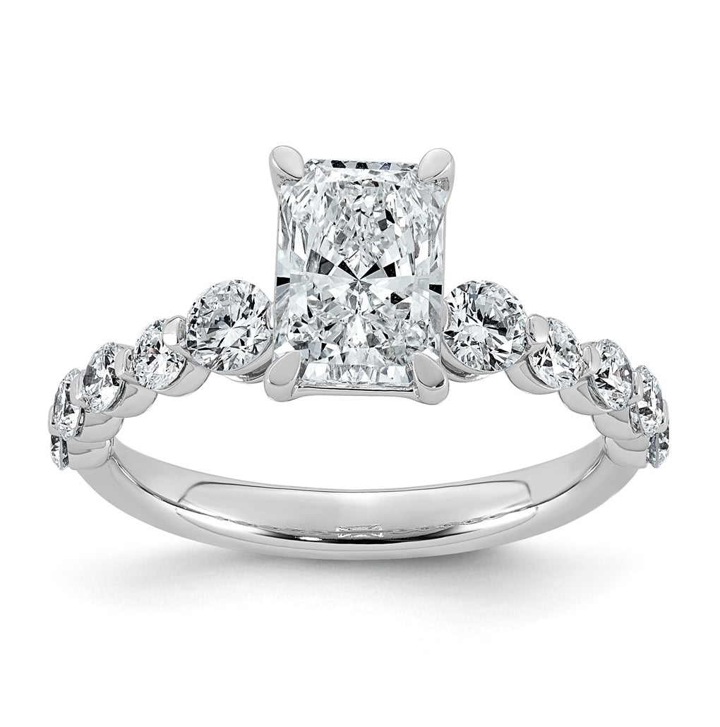 14K White Gold 2 1/3ct Cert. Radiant Ctr Lab Grown Diamond VS+ F+ w/ Round Sides Comp. En