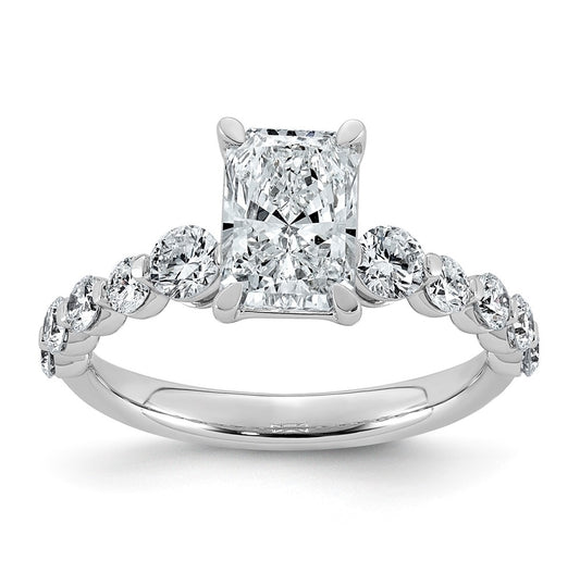 14K White Gold 2 1/3ct Cert. Radiant Ctr Lab Grown Diamond VS+ F+ w/ Round Sides Comp. En