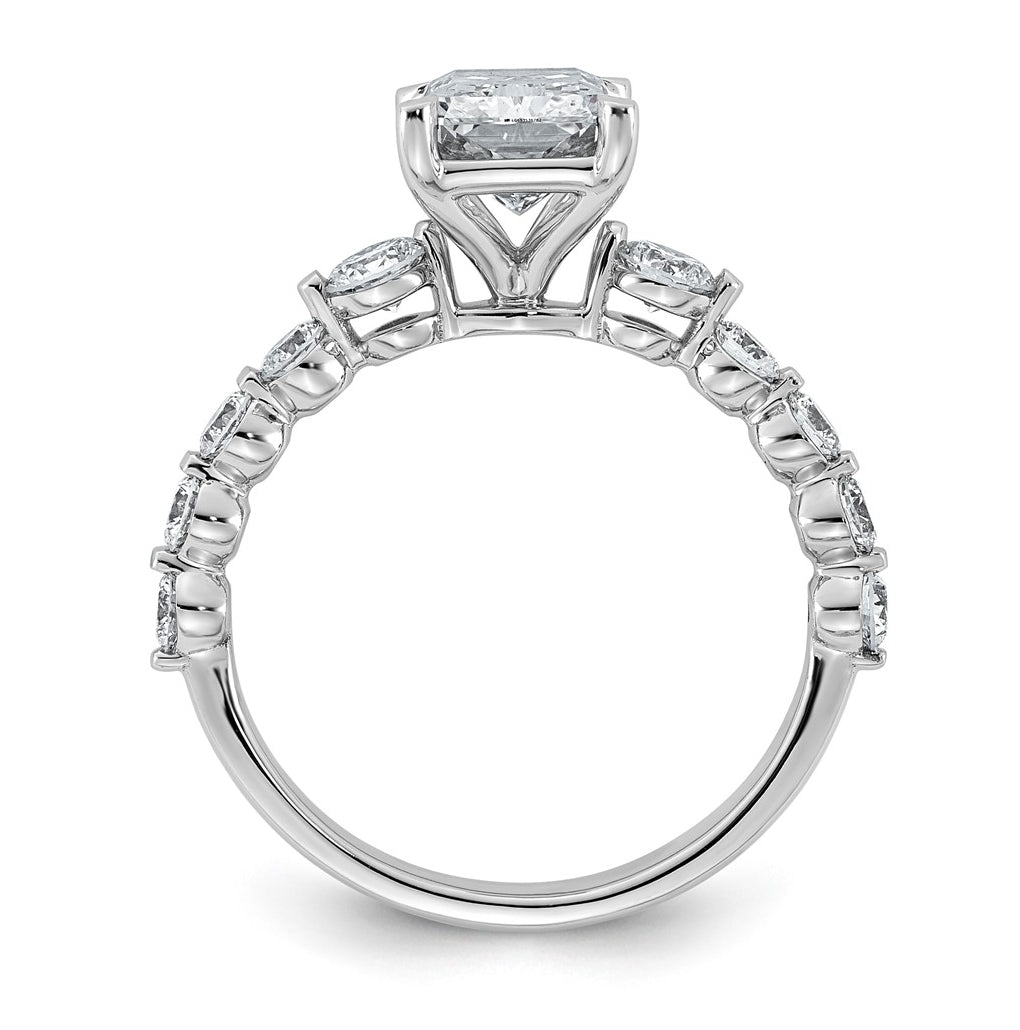 14K White Gold 2 3/4ct Cert. Radiant Ctr Lab Grown Diamond VS+ F+ w/ Round Sides Comp. En