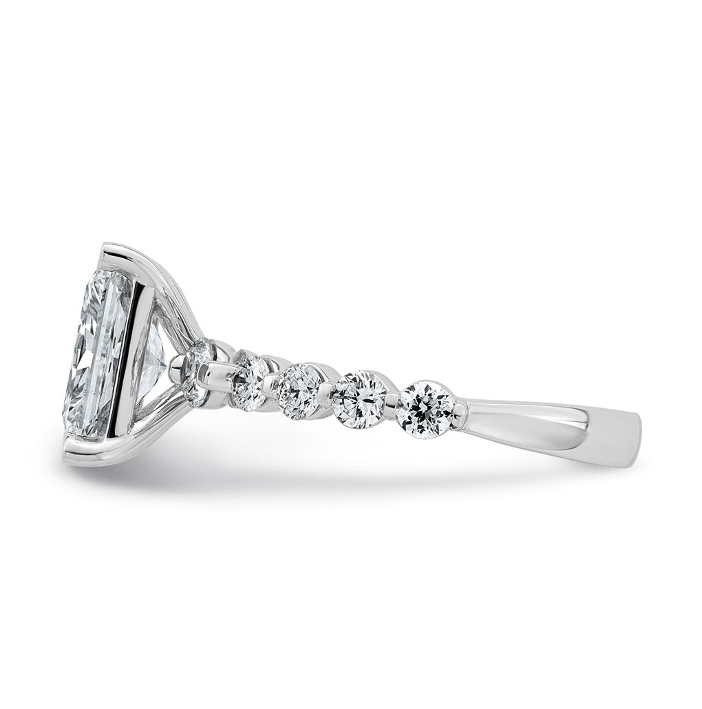 14K White Gold 2 3/4ct Cert. Radiant Ctr Lab Grown Diamond VS+ F+ w/ Round Sides Comp. En