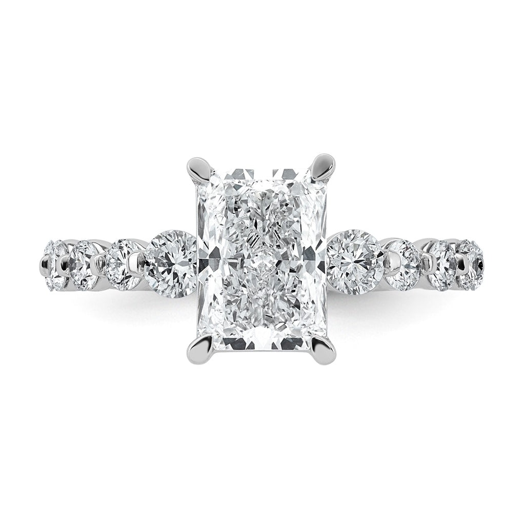 14K White Gold 2 3/4ct Cert. Radiant Ctr Lab Grown Diamond VS+ F+ w/ Round Sides Comp. En