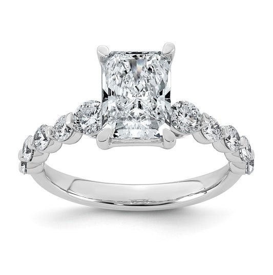 14K White Gold 2 3/4ct Cert. Radiant Ctr Lab Grown Diamond VS+ F+ w/ Round Sides Comp. En