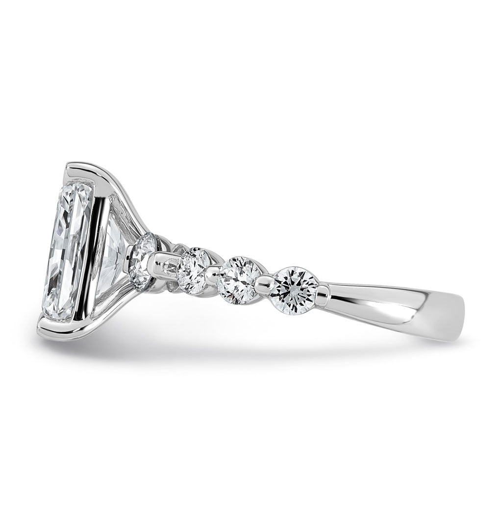 14K White Gold 4ct Cert. Radiant Ctr Lab Grown Diamond VS+ F+ w/ Round Sides Comp. Eng. R