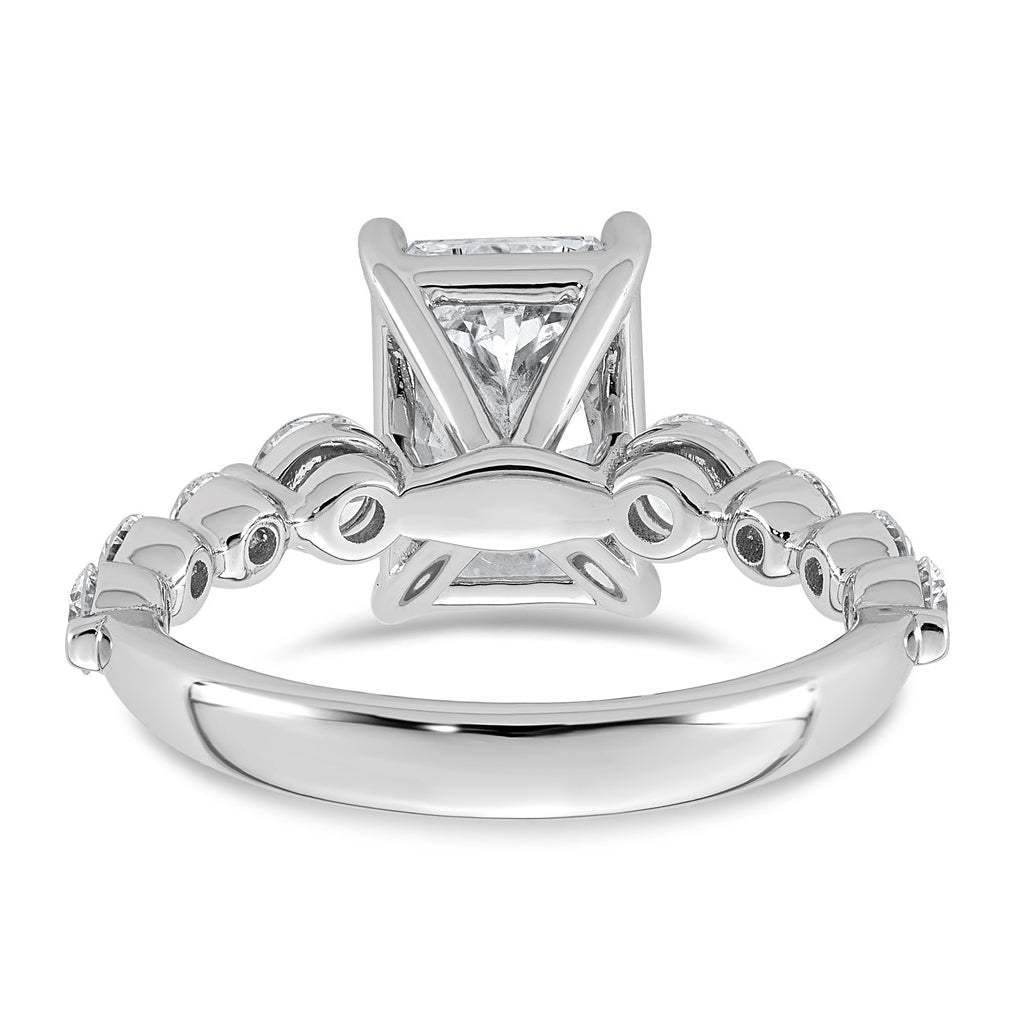 14K White Gold 4ct Cert. Radiant Ctr Lab Grown Diamond VS+ F+ w/ Round Sides Comp. Eng. R