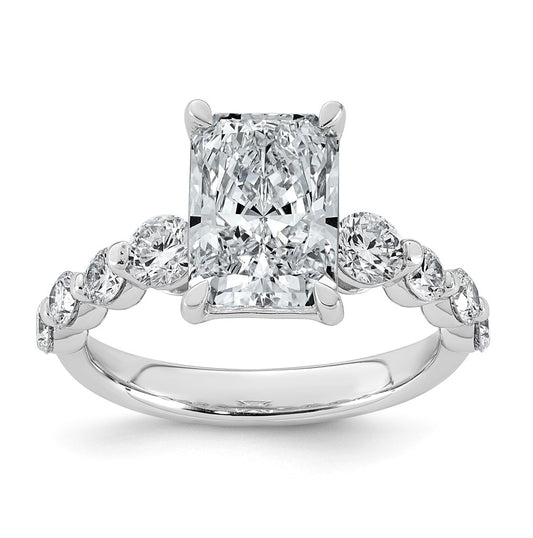 14K White Gold 4ct Cert. Radiant Ctr Lab Grown Diamond VS+ F+ w/ Round Sides Comp. Eng. R