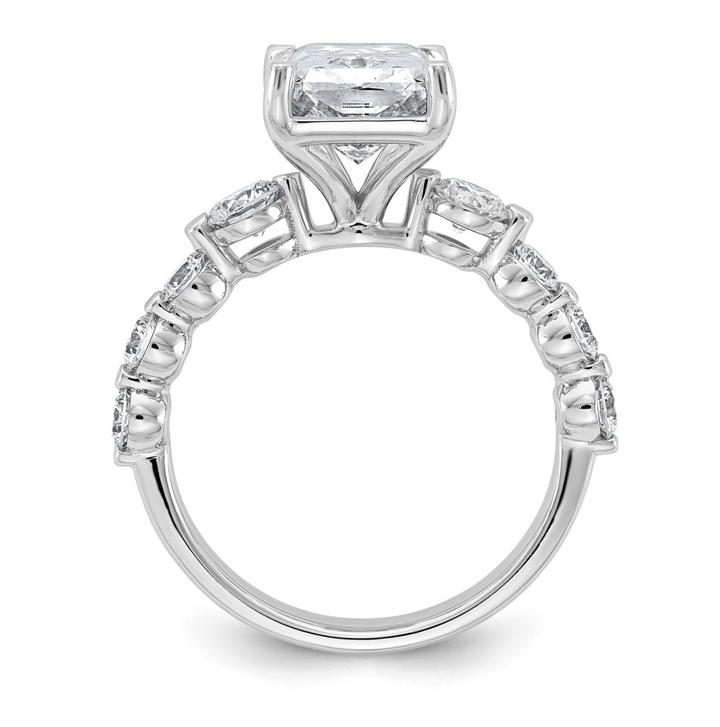 14K White Gold 5ct Cert. Radiant Ctr Lab Grown Diamond VS+ F+ w/ Round Sides Comp. Eng. R