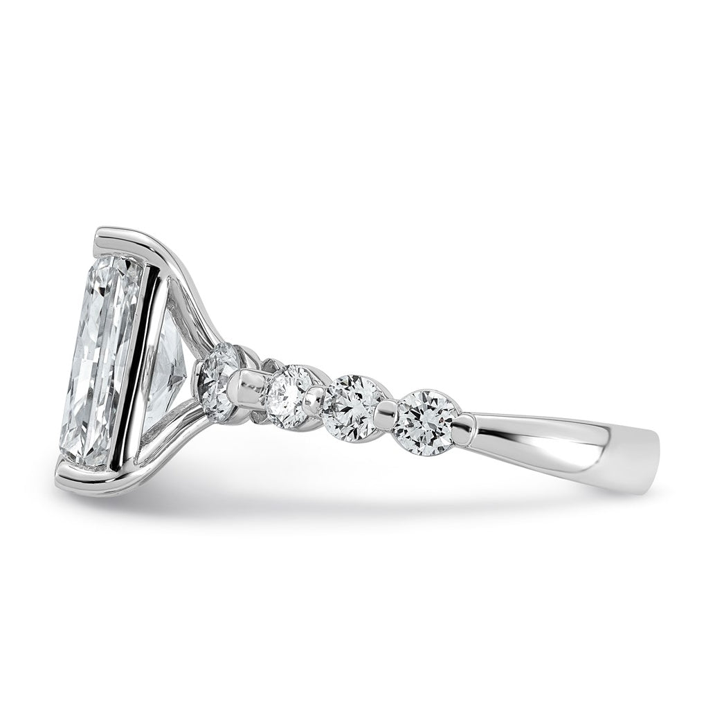 14K White Gold 5ct Cert. Radiant Ctr Lab Grown Diamond VS+ F+ w/ Round Sides Comp. Eng. R