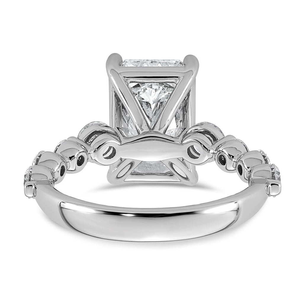 14K White Gold 5ct Cert. Radiant Ctr Lab Grown Diamond VS+ F+ w/ Round Sides Comp. Eng. R