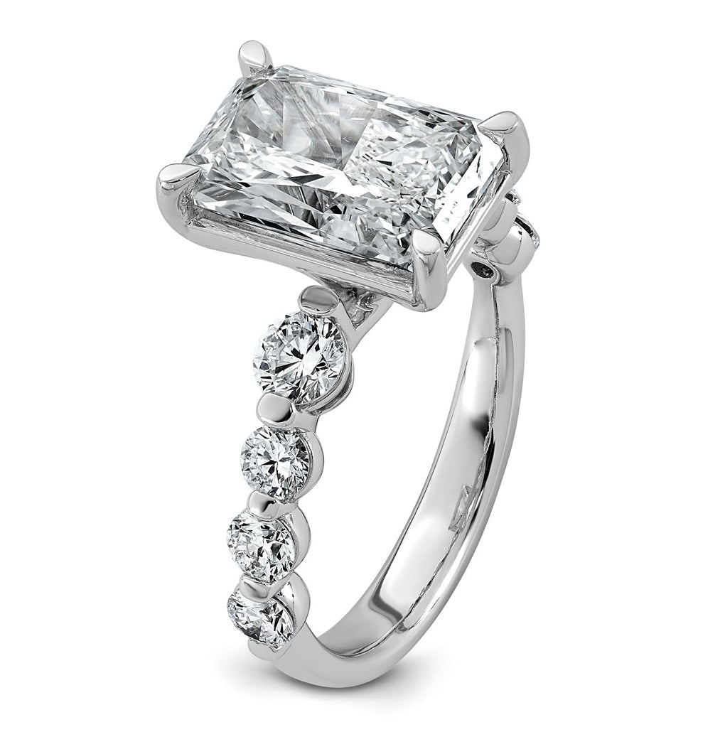 14K White Gold 5ct Cert. Radiant Ctr Lab Grown Diamond VS+ F+ w/ Round Sides Comp. Eng. R