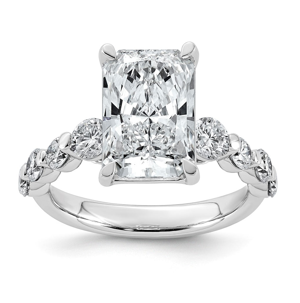 14K White Gold 5ct Cert. Radiant Ctr Lab Grown Diamond VS+ F+ w/ Round Sides Comp. Eng. R