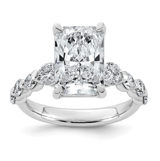 14K White Gold 5ct Cert. Radiant Ctr Lab Grown Diamond VS+ F+ w/ Round Sides Comp. Eng. R