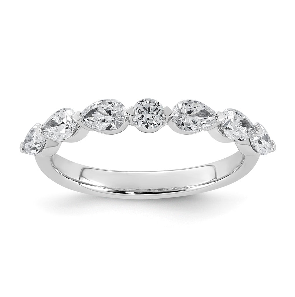 14K White Gold 7/8ct Lab Grown Diamond VS+ F+ Pear Shape Stones Wedding Band
