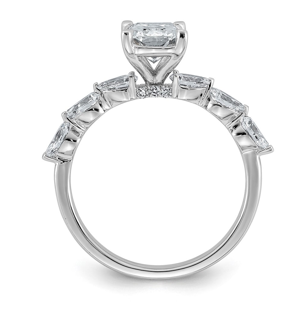 14K White Gold 2 1/8ct Cert. Radiant Ctr Lab Grown Diamond VS+ F+ w/ Pear Sides Comp. Eng