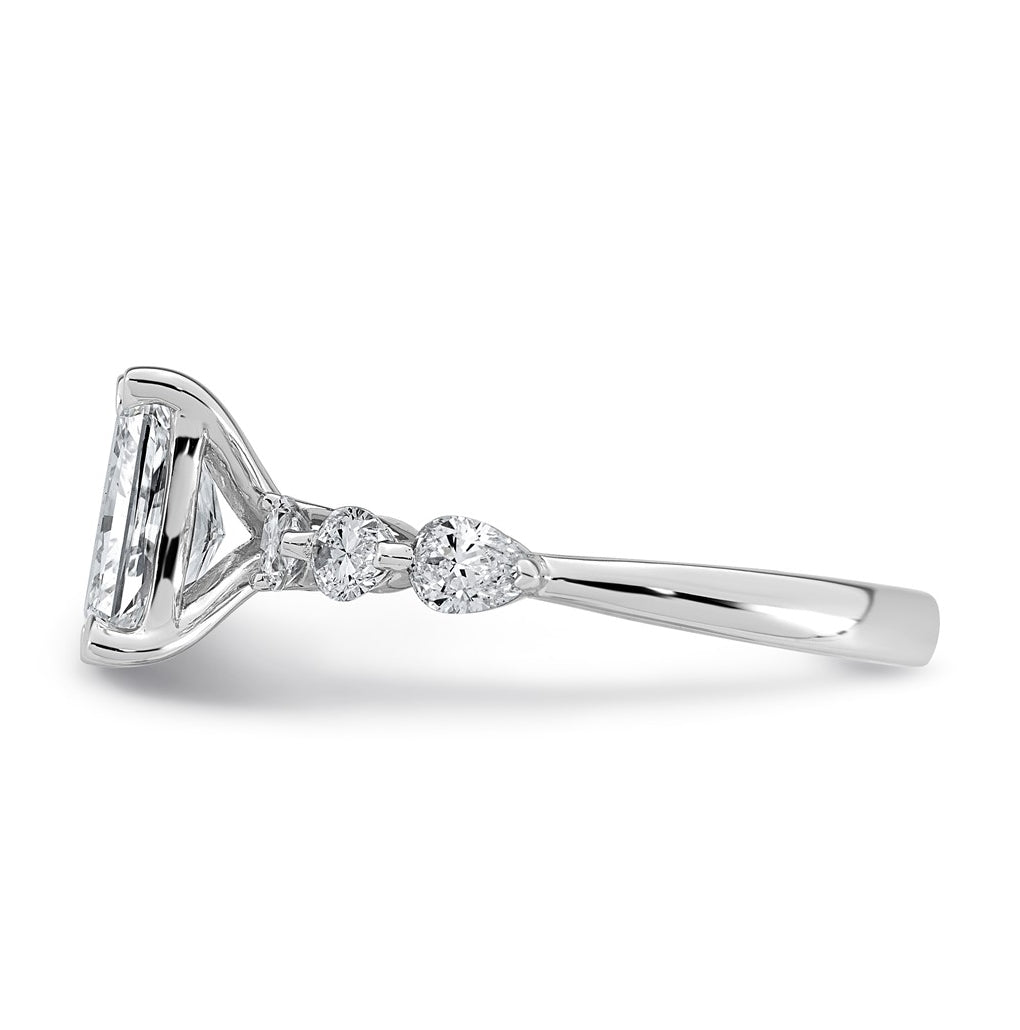 14K White Gold 2 1/8ct Cert. Radiant Ctr Lab Grown Diamond VS+ F+ w/ Pear Sides Comp. Eng