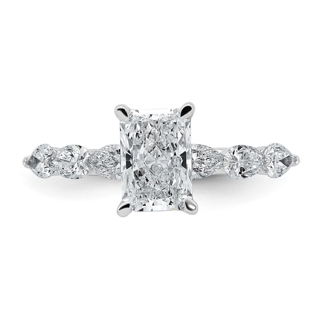 14K White Gold 2 1/8ct Cert. Radiant Ctr Lab Grown Diamond VS+ F+ w/ Pear Sides Comp. Eng