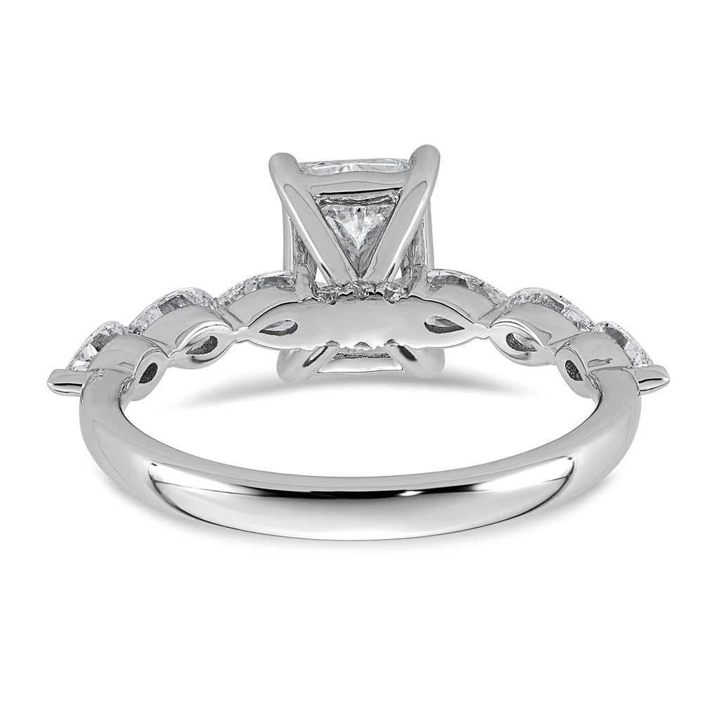 14K White Gold 2 1/8ct Cert. Radiant Ctr Lab Grown Diamond VS+ F+ w/ Pear Sides Comp. Eng