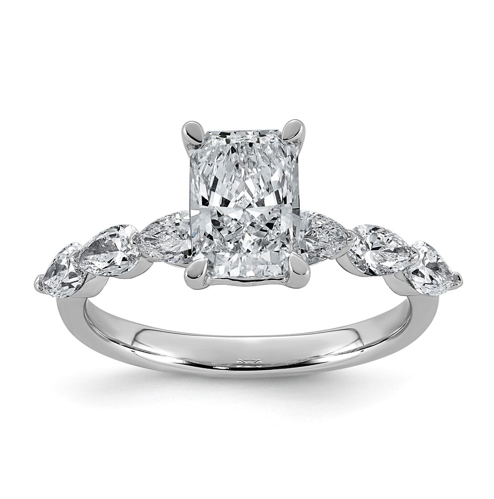 14K White Gold 2 1/8ct Cert. Radiant Ctr Lab Grown Diamond VS+ F+ w/ Pear Sides Comp. Eng