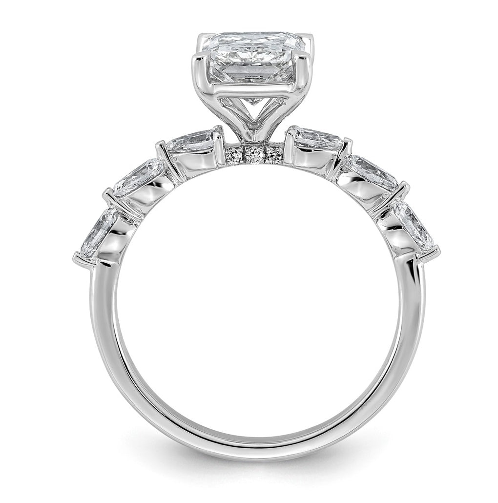 14K White Gold 2 5/8ct Cert. Radiant Ctr Lab Grown Diamond VS+ F+ w/ Pear Sides Comp. Eng