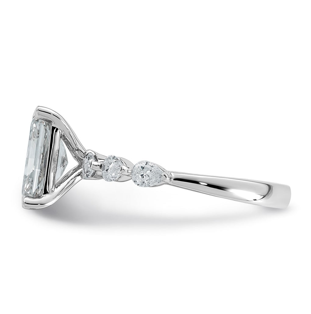 14K White Gold 2 5/8ct Cert. Radiant Ctr Lab Grown Diamond VS+ F+ w/ Pear Sides Comp. Eng