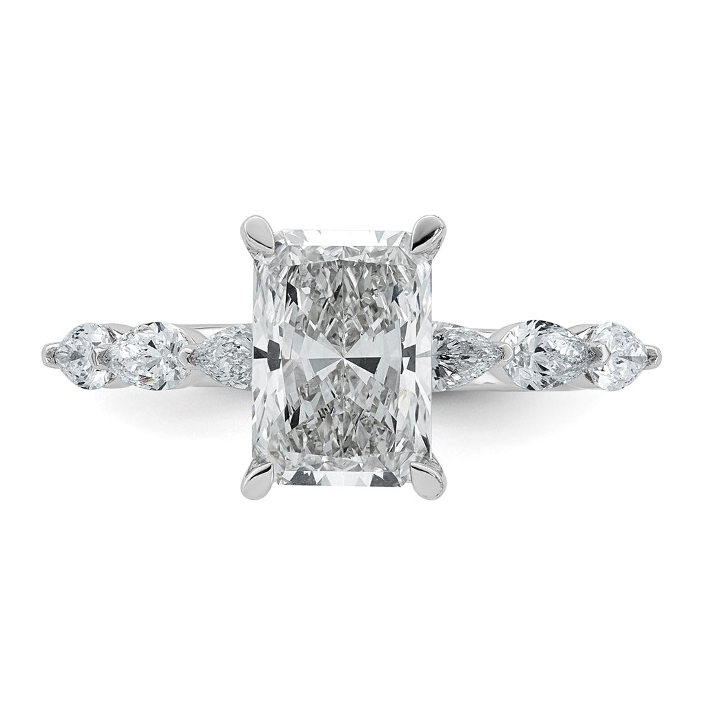 14K White Gold 2 5/8ct Cert. Radiant Ctr Lab Grown Diamond VS+ F+ w/ Pear Sides Comp. Eng