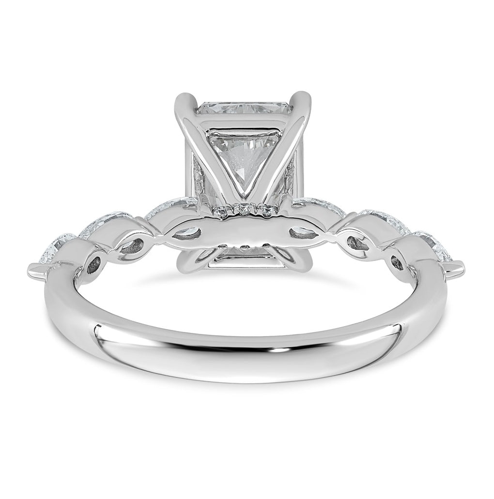 14K White Gold 2 5/8ct Cert. Radiant Ctr Lab Grown Diamond VS+ F+ w/ Pear Sides Comp. Eng