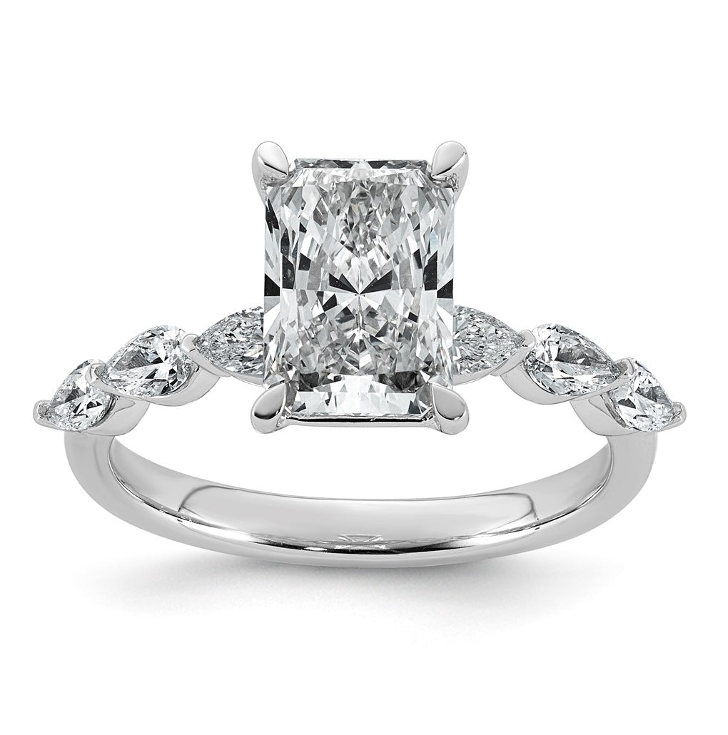 14K White Gold 2 5/8ct Cert. Radiant Ctr Lab Grown Diamond VS+ F+ w/ Pear Sides Comp. Eng