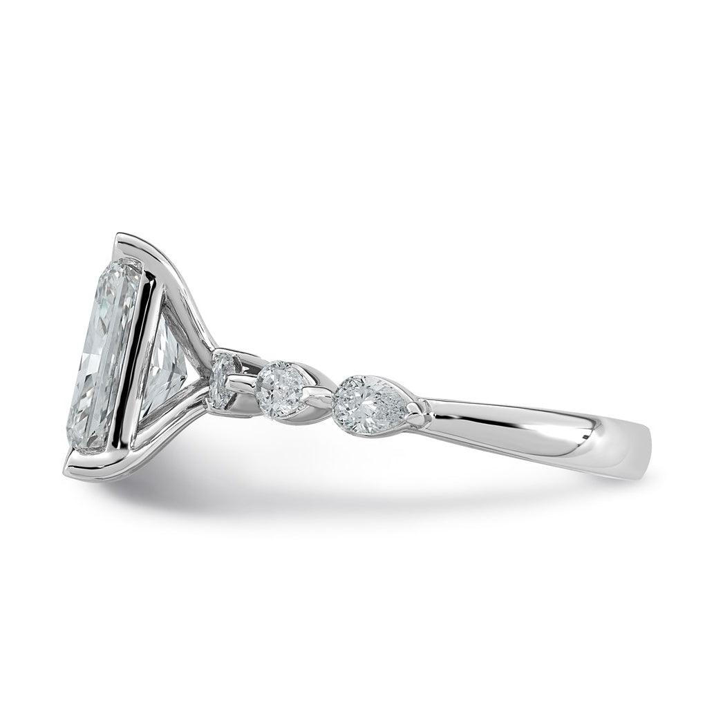 14K White Gold 3 7/8ct Cert. Radiant Ctr Lab Grown Diamond VS+ F+ w/ Pear Sides Comp. Eng