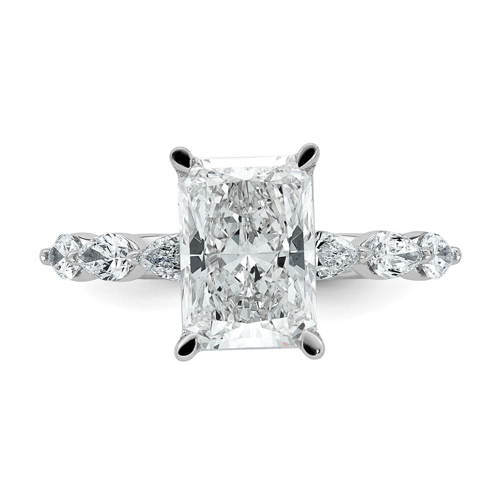 14K White Gold 3 7/8ct Cert. Radiant Ctr Lab Grown Diamond VS+ F+ w/ Pear Sides Comp. Eng