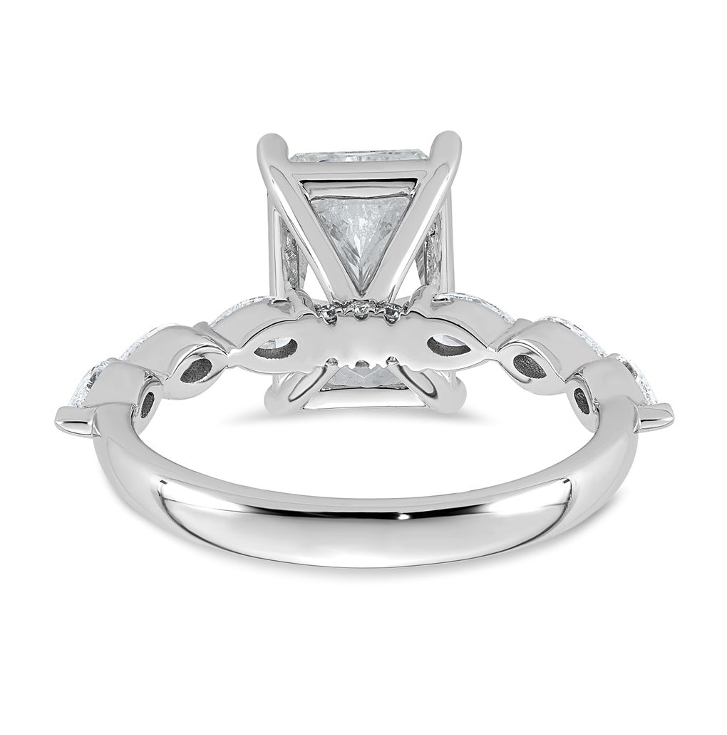 14K White Gold 3 7/8ct Cert. Radiant Ctr Lab Grown Diamond VS+ F+ w/ Pear Sides Comp. Eng