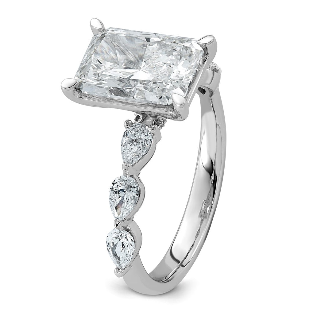14K White Gold 3 7/8ct Cert. Radiant Ctr Lab Grown Diamond VS+ F+ w/ Pear Sides Comp. Eng