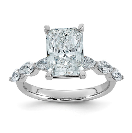 14K White Gold 3 7/8ct Cert. Radiant Ctr Lab Grown Diamond VS+ F+ w/ Pear Sides Comp. Eng