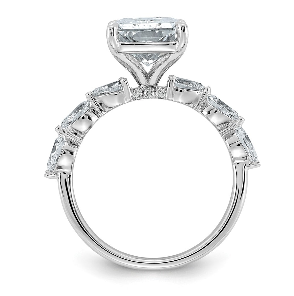 14K White Gold 4 7/8ct Cert. Radiant Ctr Lab Grown Diamond VS+ F+ w/ Pear Sides Comp. Eng