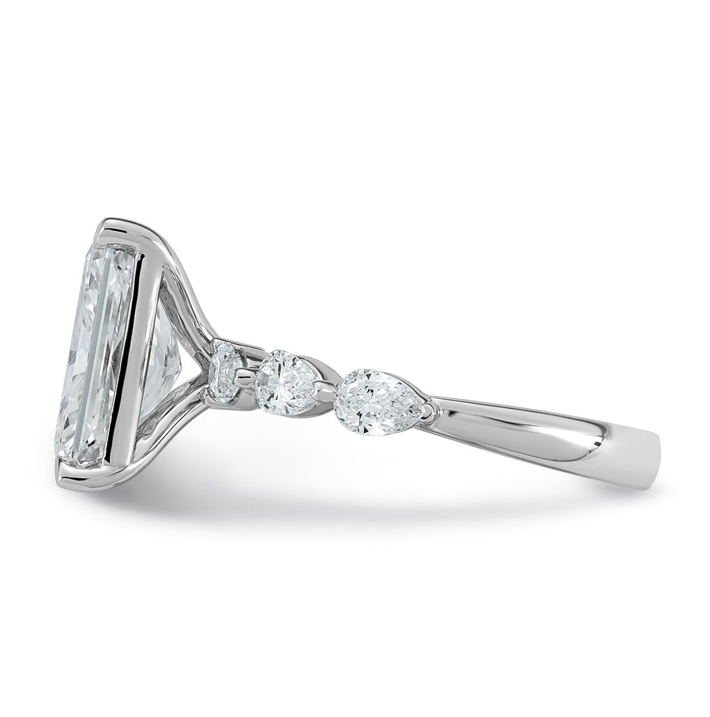 14K White Gold 4 7/8ct Cert. Radiant Ctr Lab Grown Diamond VS+ F+ w/ Pear Sides Comp. Eng
