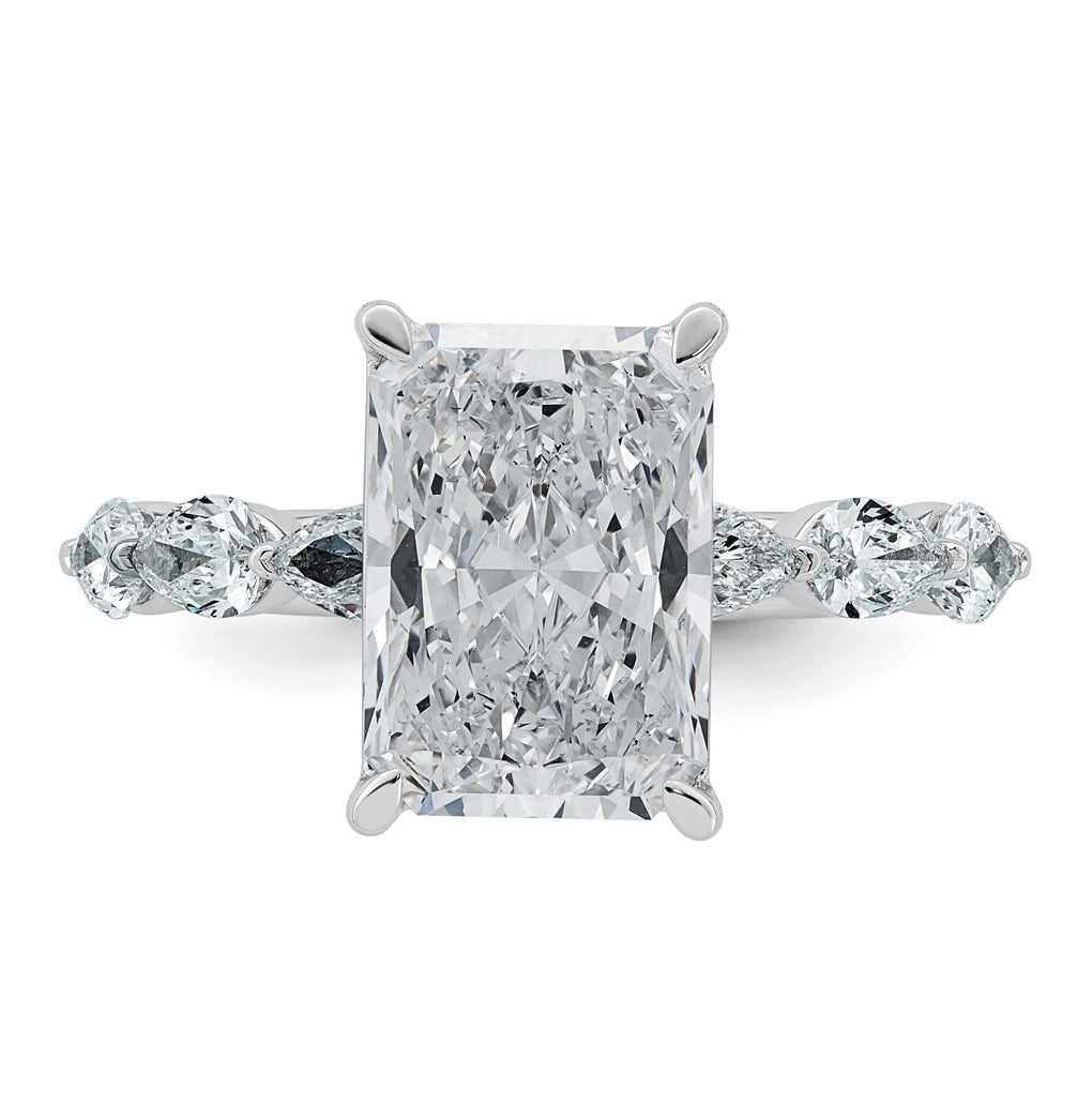 14K White Gold 4 7/8ct Cert. Radiant Ctr Lab Grown Diamond VS+ F+ w/ Pear Sides Comp. Eng