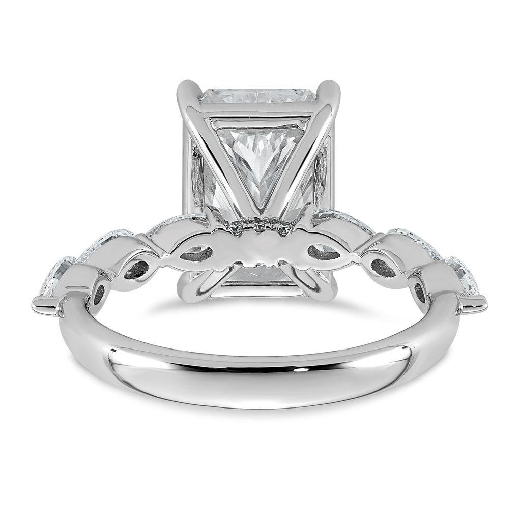 14K White Gold 4 7/8ct Cert. Radiant Ctr Lab Grown Diamond VS+ F+ w/ Pear Sides Comp. Eng