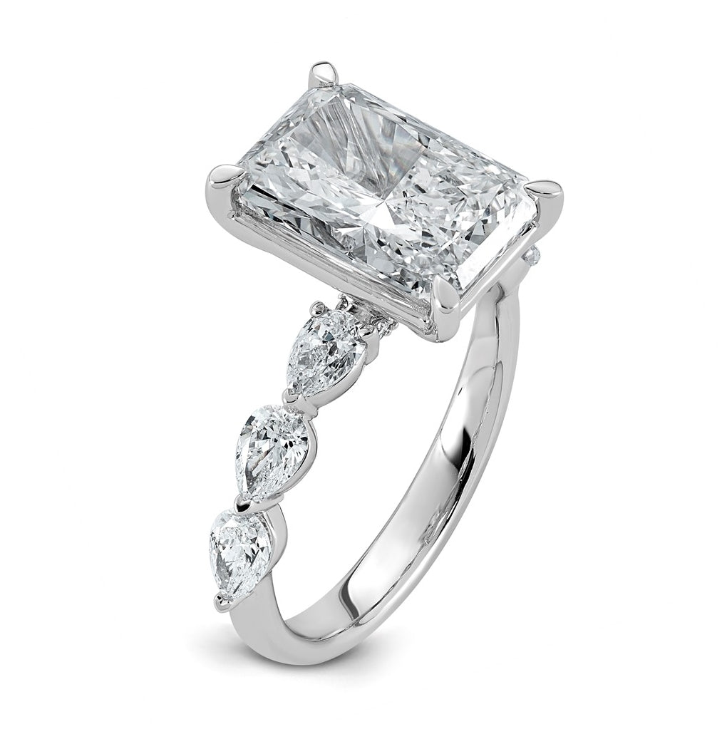 14K White Gold 4 7/8ct Cert. Radiant Ctr Lab Grown Diamond VS+ F+ w/ Pear Sides Comp. Eng