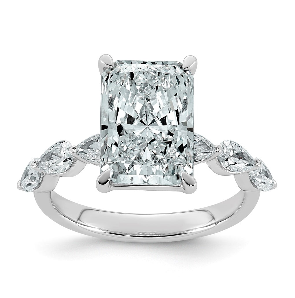 14K White Gold 4 7/8ct Cert. Radiant Ctr Lab Grown Diamond VS+ F+ w/ Pear Sides Comp. Eng