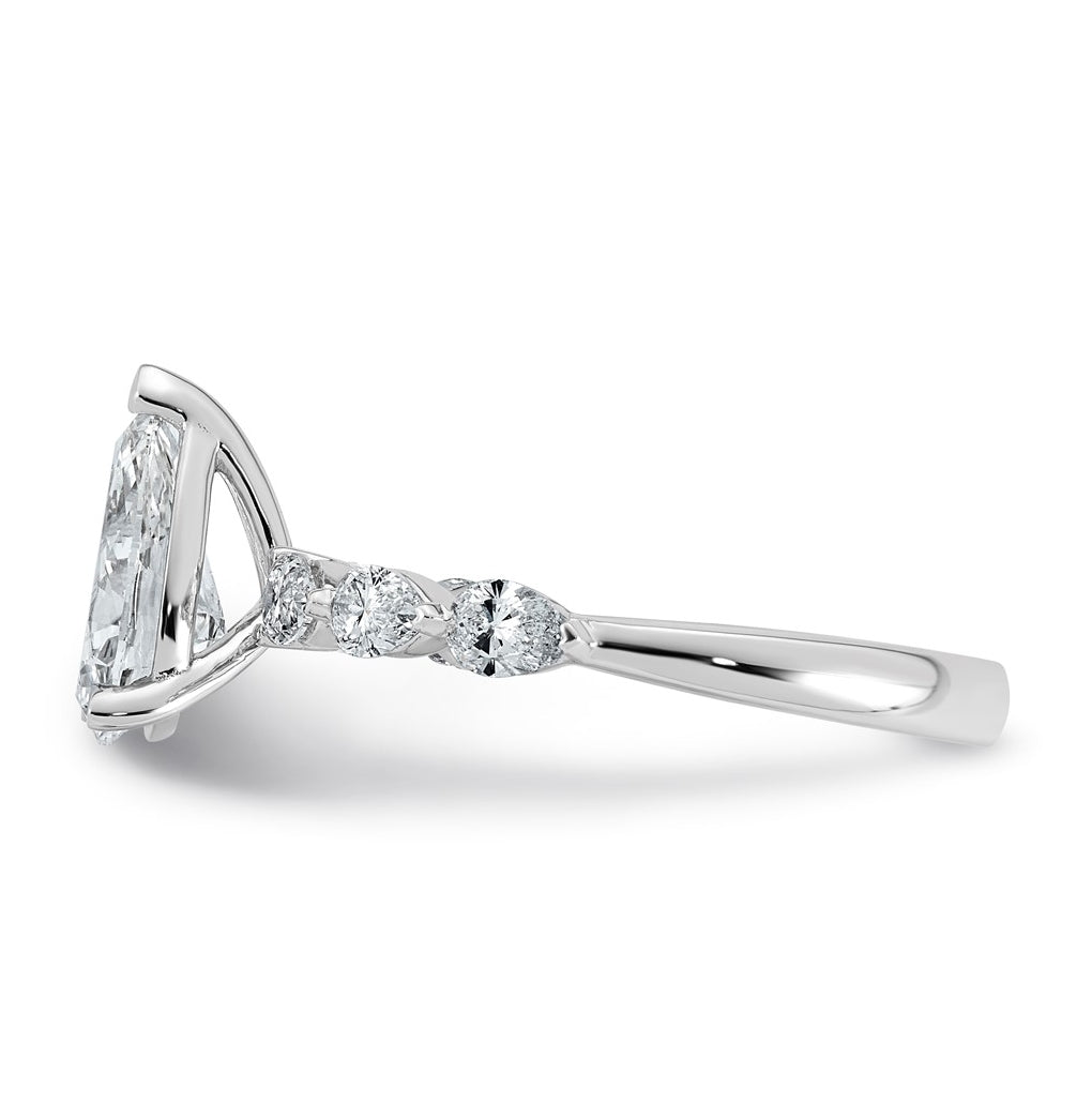 14K White Gold 2 1/8ct Certified Pear Ctr Lab Grown Diamond VS+ F+ w/ Pear Sides Comp. En