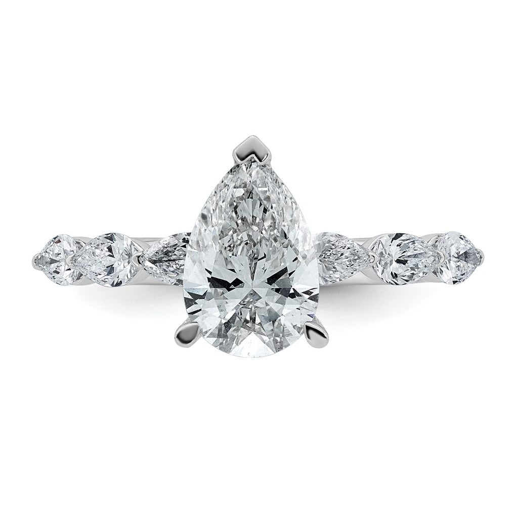 14K White Gold 2 1/8ct Certified Pear Ctr Lab Grown Diamond VS+ F+ w/ Pear Sides Comp. En