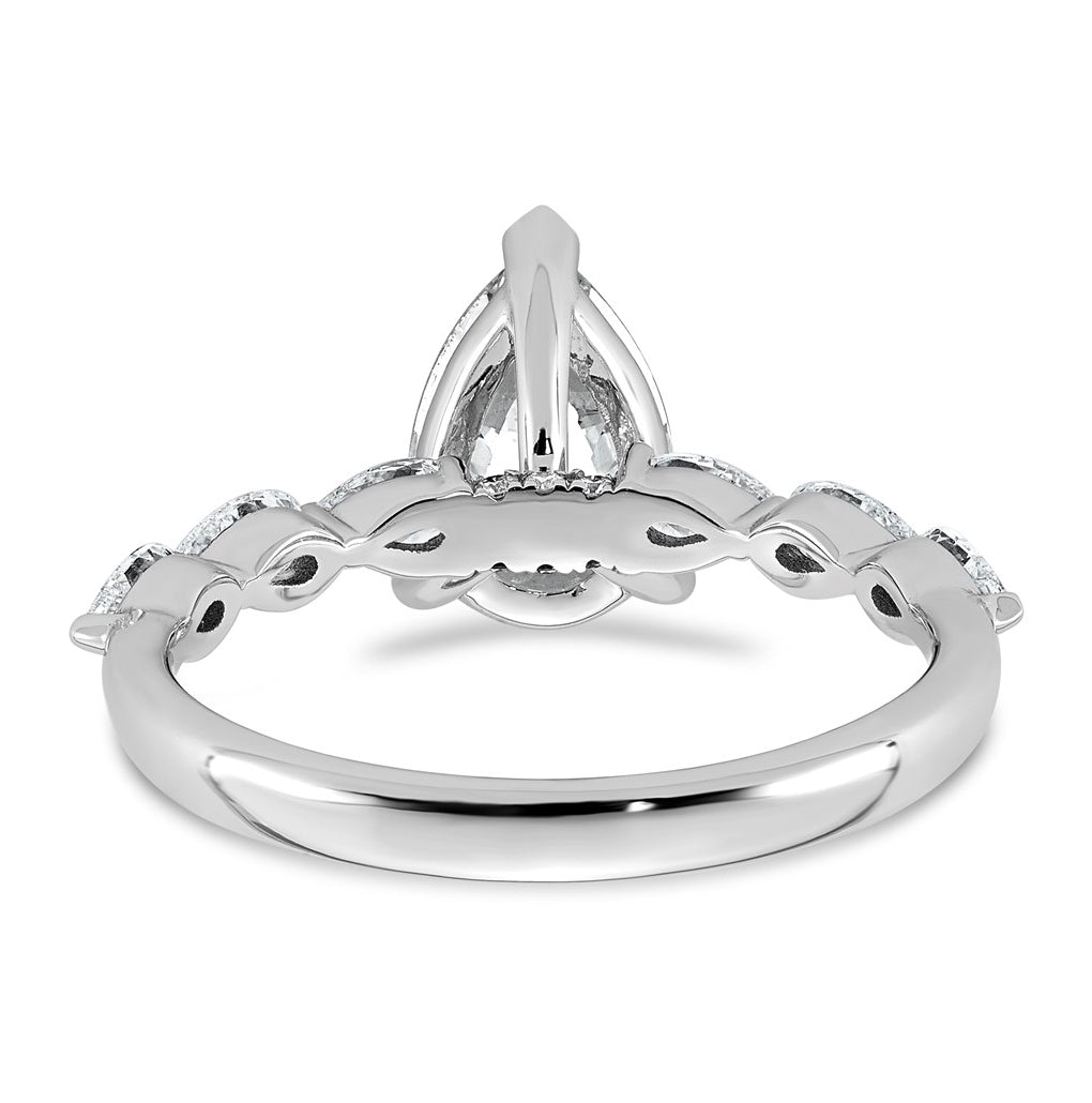 14K White Gold 2 1/8ct Certified Pear Ctr Lab Grown Diamond VS+ F+ w/ Pear Sides Comp. En