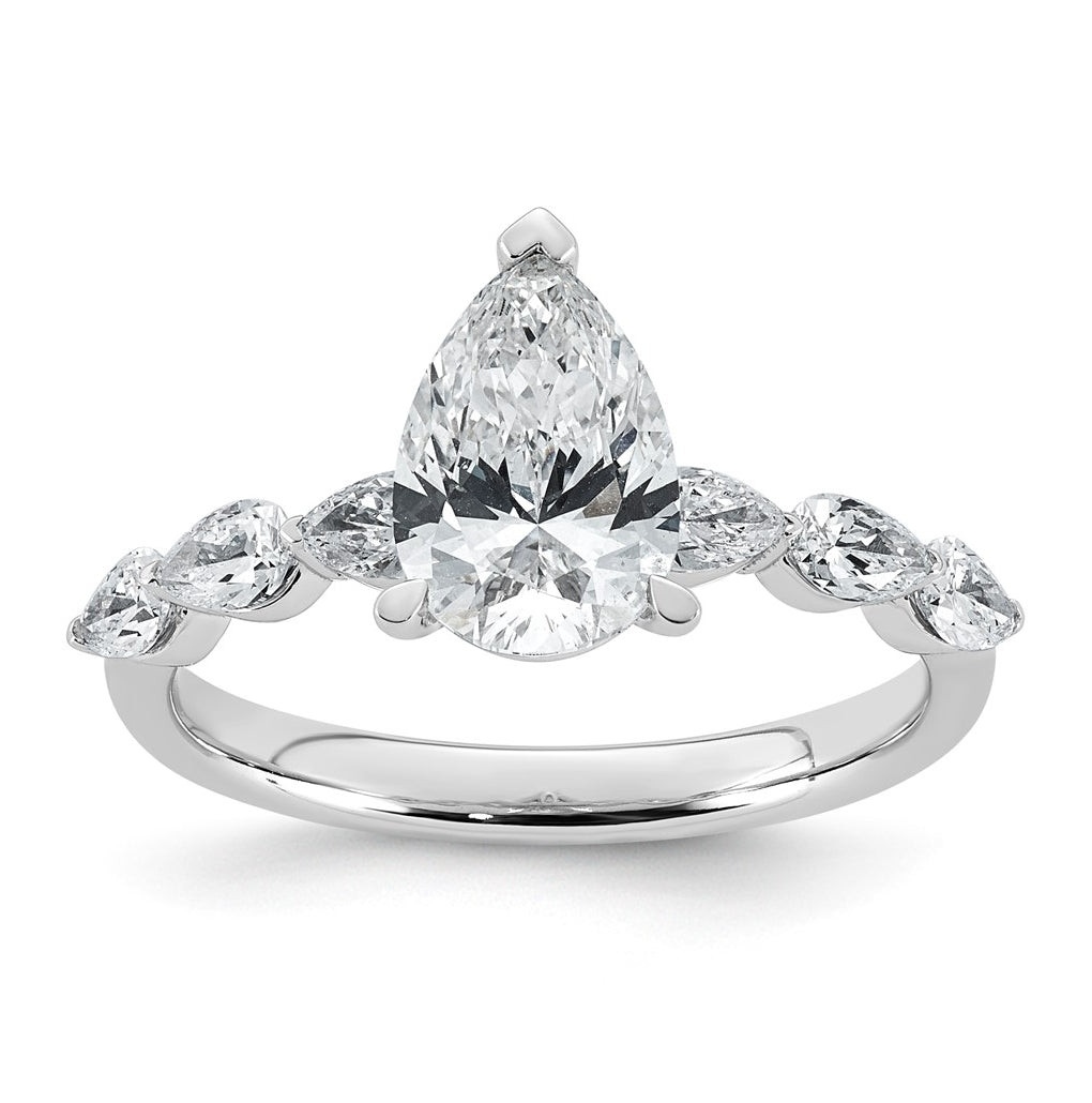 14K White Gold 2 1/8ct Certified Pear Ctr Lab Grown Diamond VS+ F+ w/ Pear Sides Comp. En